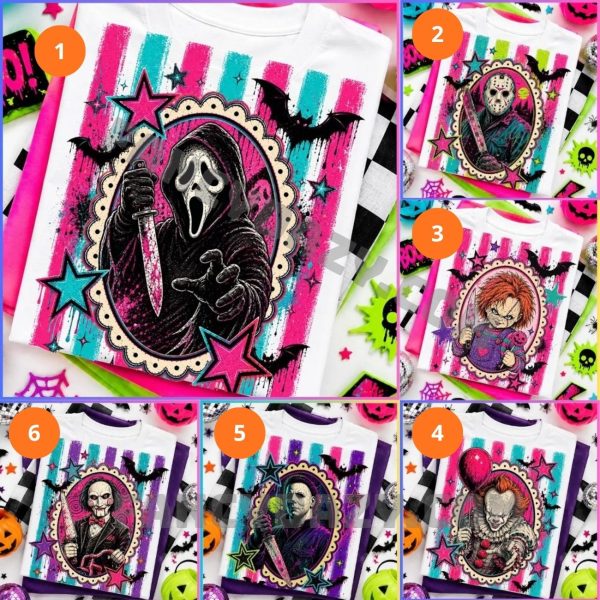 Retro Neon Striped Horror Villains Shirt