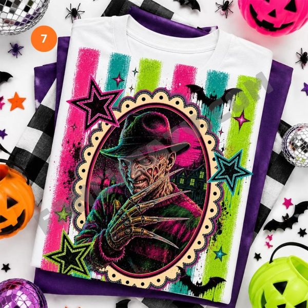 Retro Neon Striped Horror Villains Shirt