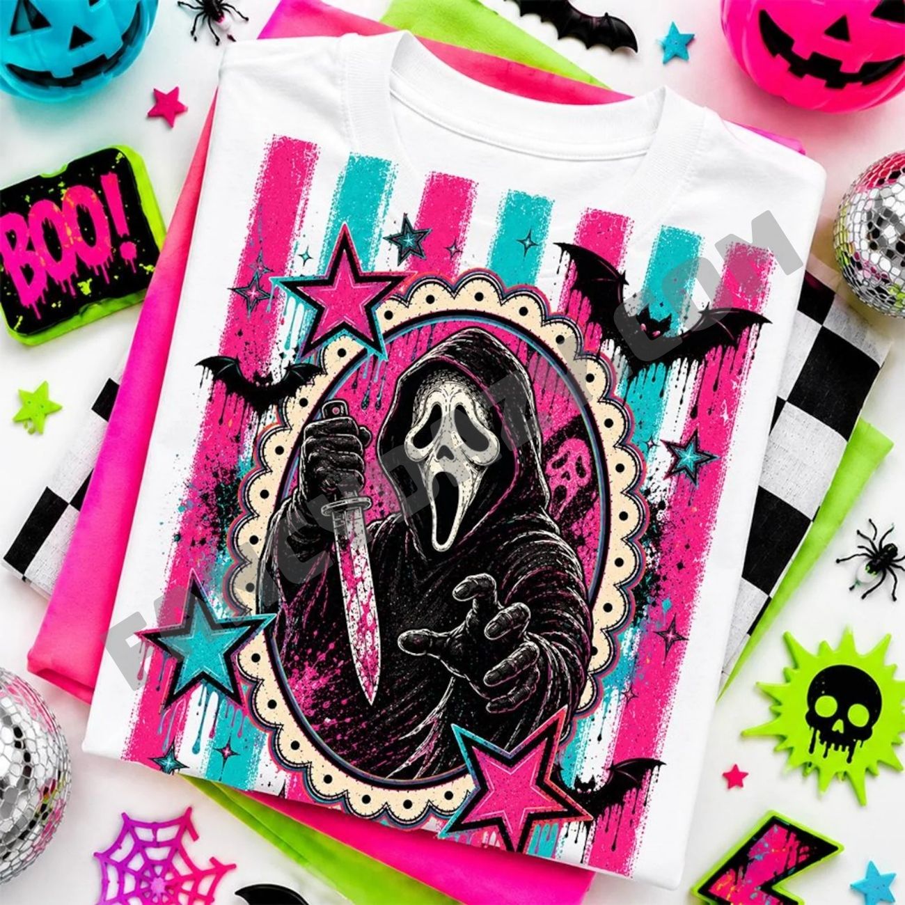 Retro Neon Striped Horror Villains Shirt Retro Neon Striped Horror Villains Shirt
