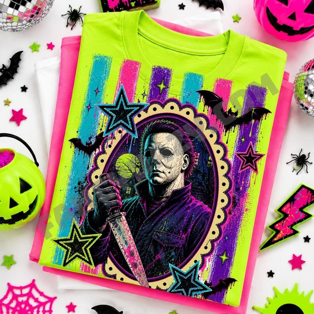 Retro Neon Striped Horror Villains Shirt Retro Neon Striped Horror Villains Shirt