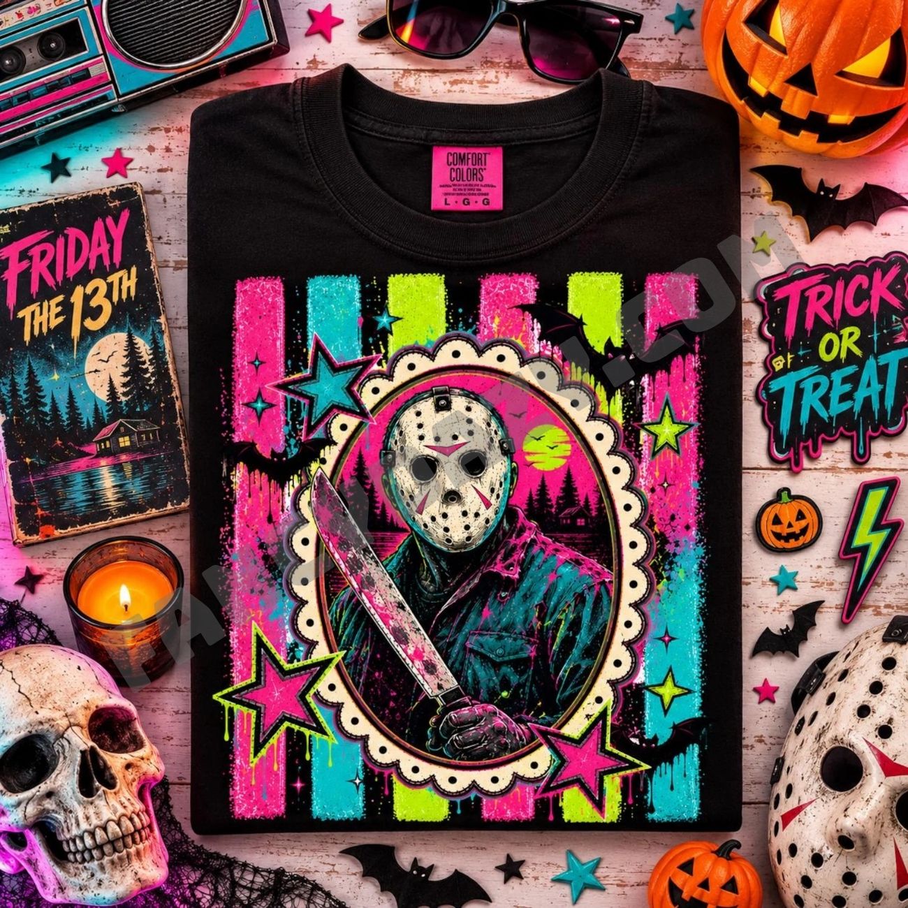 Retro Neon Striped Horror Villains Shirt Retro Neon Striped Horror Villains Shirt